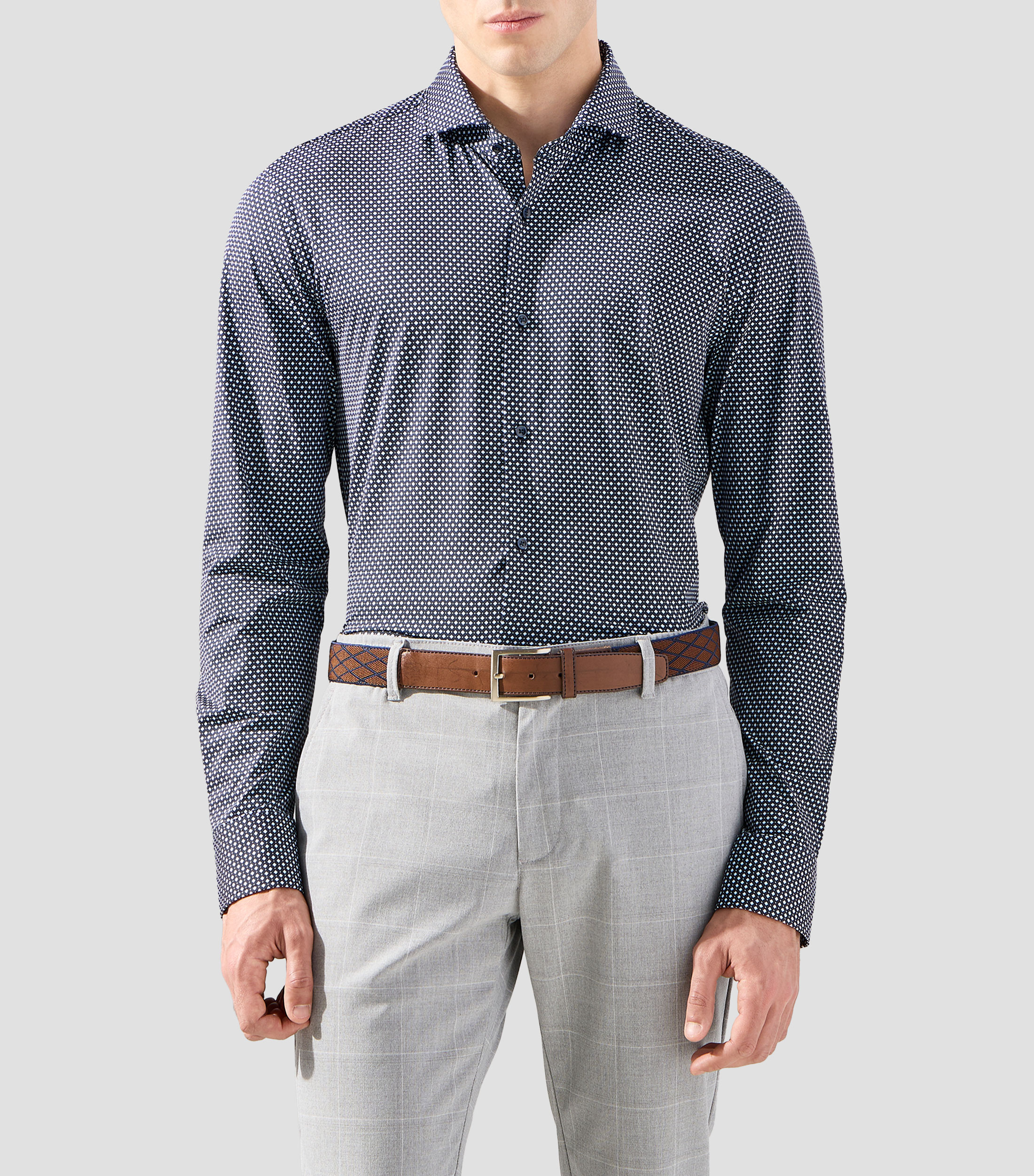 Camisa con micro rombos manga larga Hombre